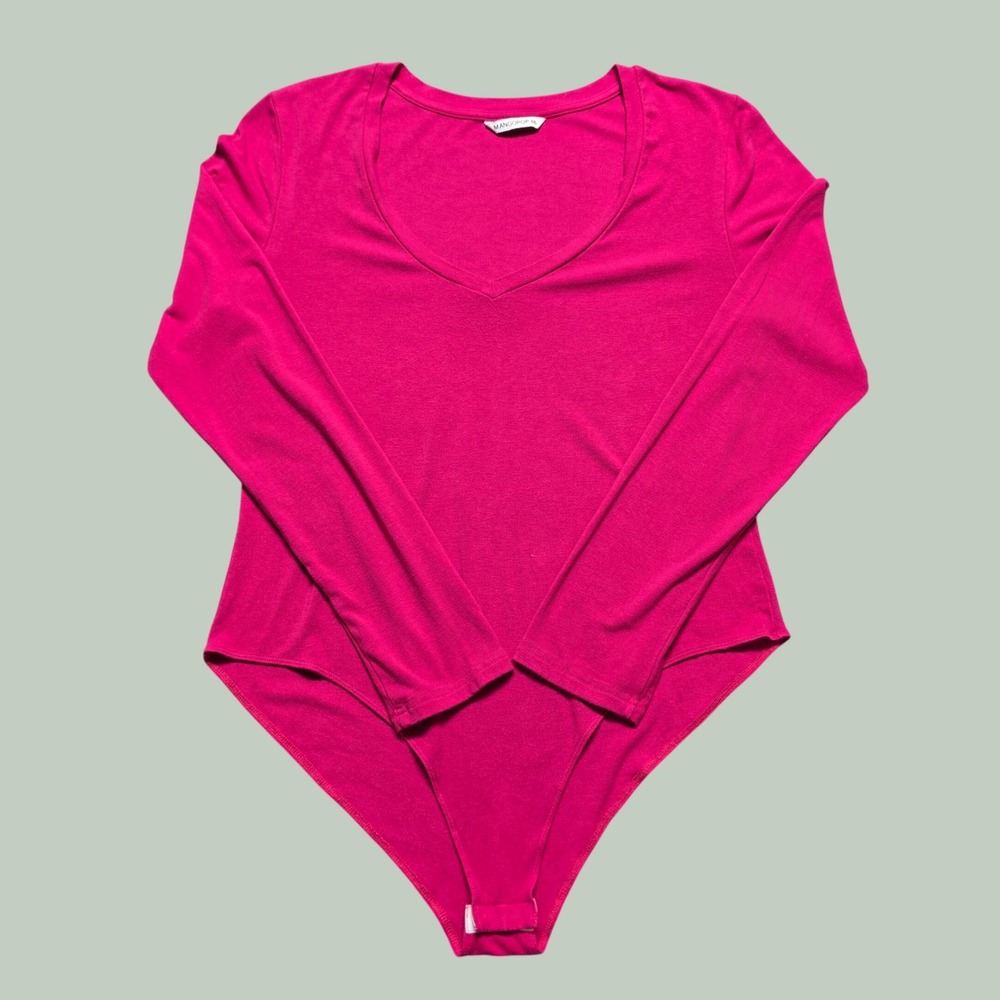 Barbiecore V-Neck Long Sleeve Bodysuit Womens XXL Magenta Pink MANGOPOP